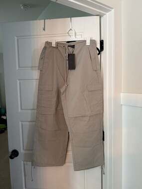 Local European Taupe Nylon Wide Leg Cargo Pants